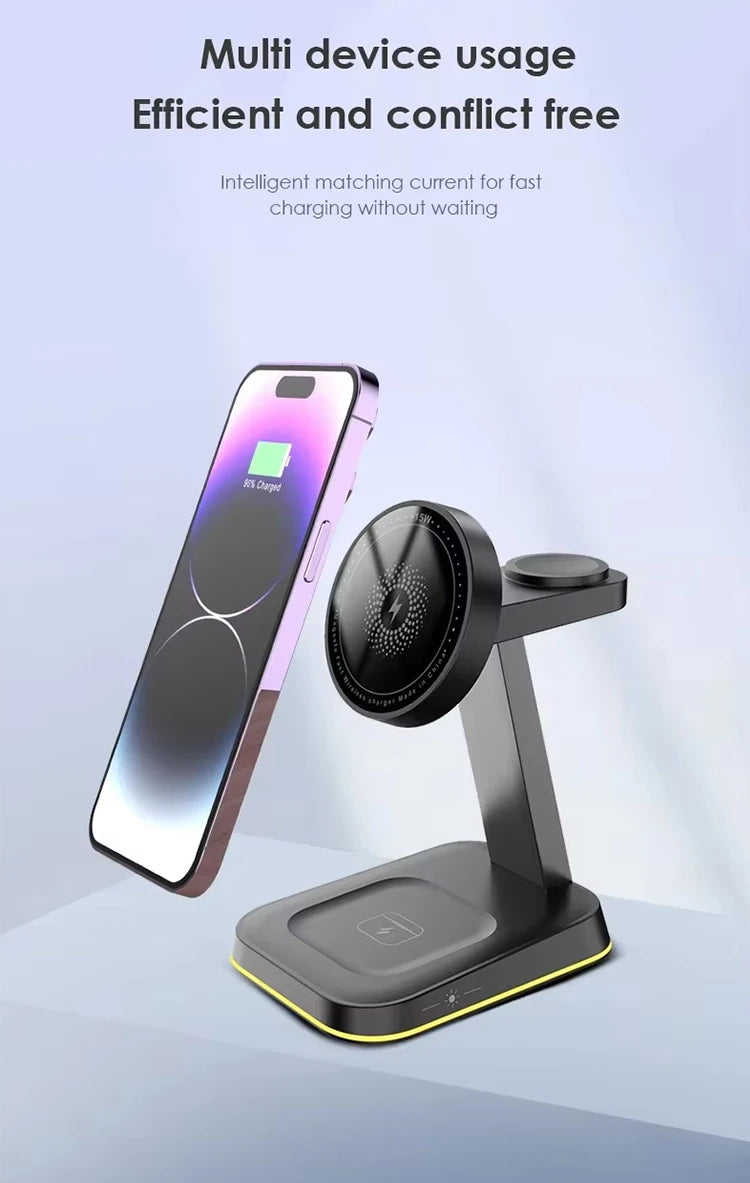 3 in 1 30W Smart Watch Earphone for iPhone 17 16 15 14 13 12  Fast Universal Magnetic Phone Stand Wireless Charger StationHolder