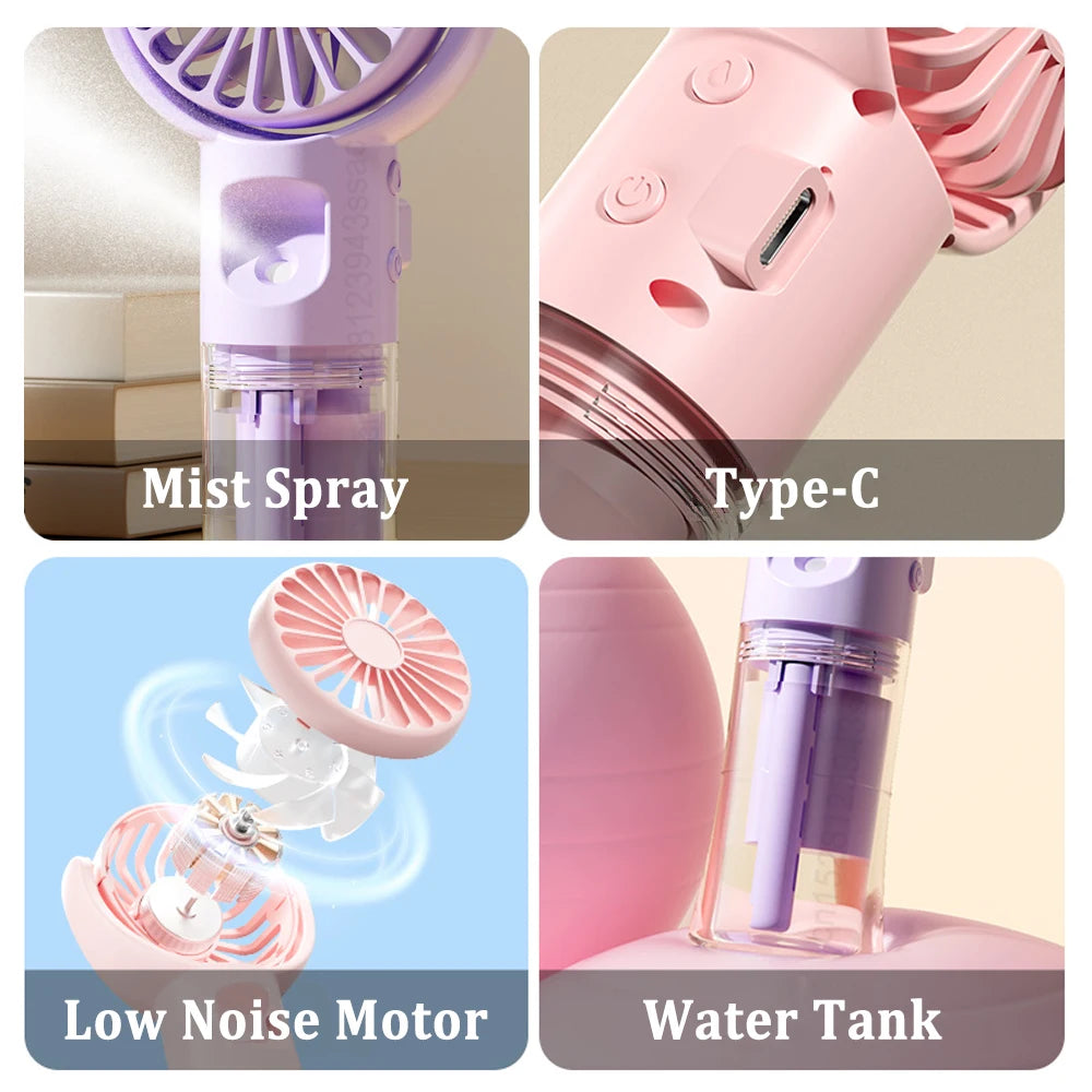 Portable Water Mist Fan Mini Handheld Fan USB Charging 4 Speeds Hanging Neck Spray Fans Portable Personal Hand Held Small Fan