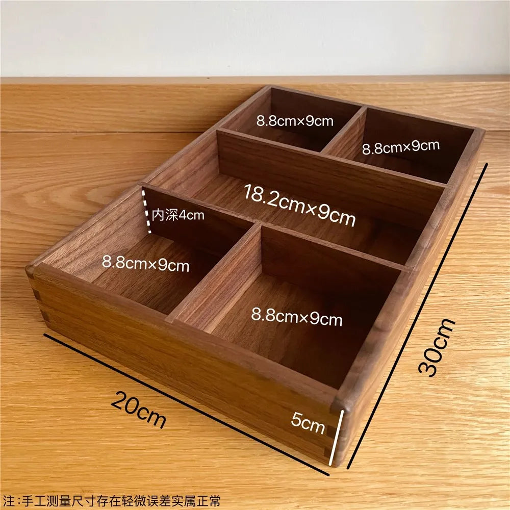 Compartment Solid Walnut Desk Organizer Precision-Crafted Wooden Storage Box for Office Supplies & Stationery