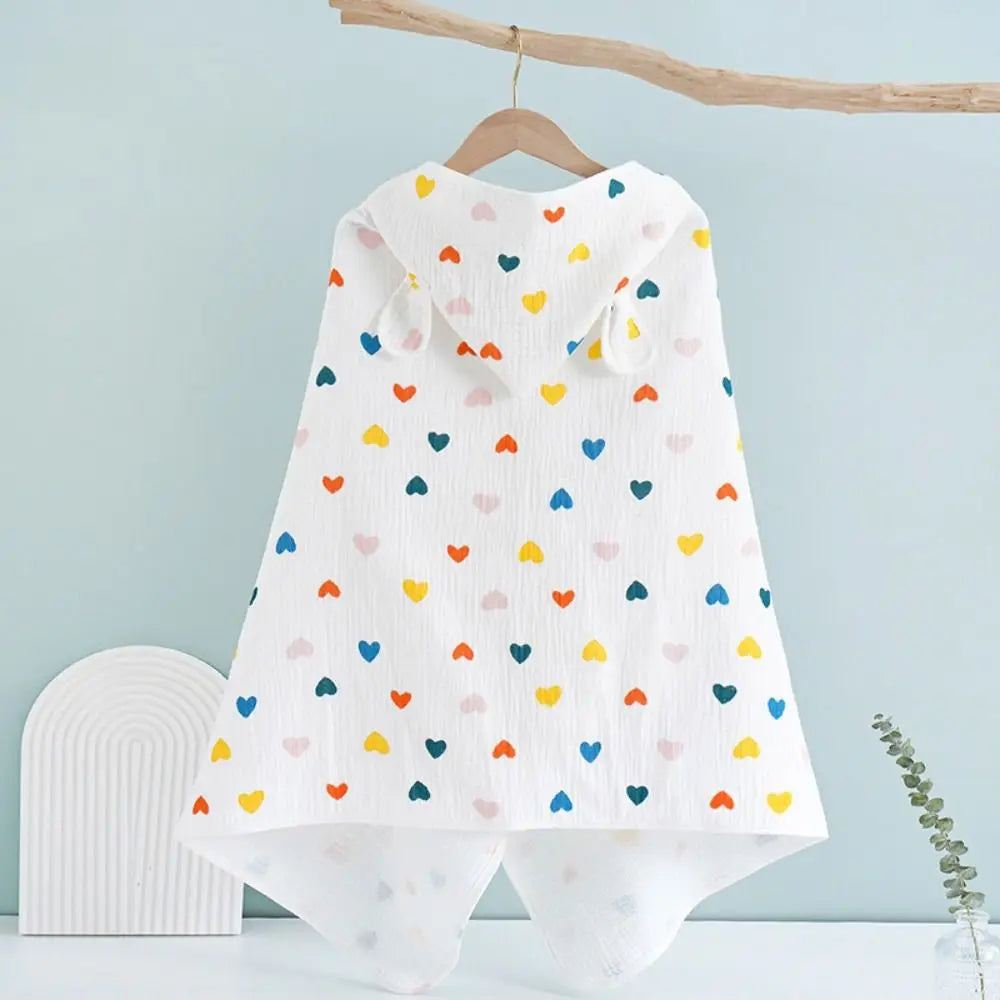 Warm Cartoon Printed Baby Gauze Bath Towel Four Layer Comfortable Hooded Bathrobe Soft Absorbent Infant Bathrobe Sleepwear