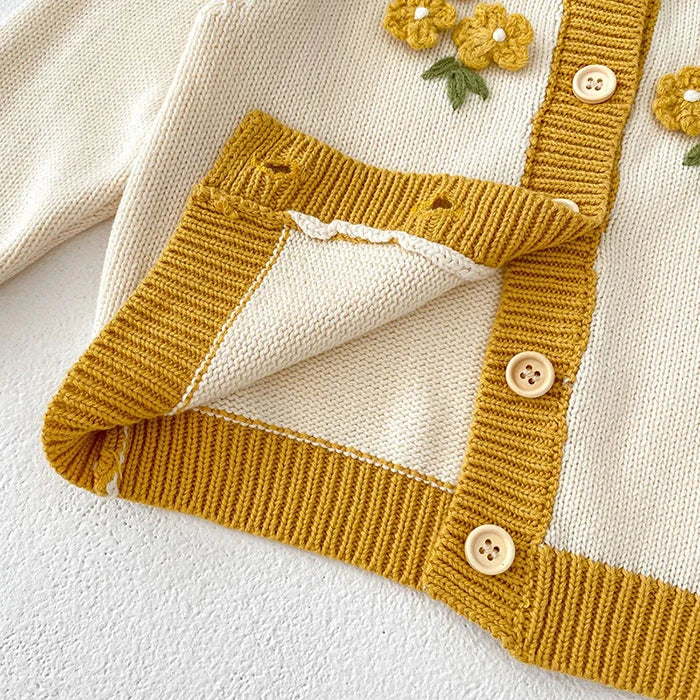 Autumn Winter Newborn Baby Girls Knitting Clothing Set Floral Embroidery Cardigan+Jumpsuit Infant Baby Knitted Clothes Suit