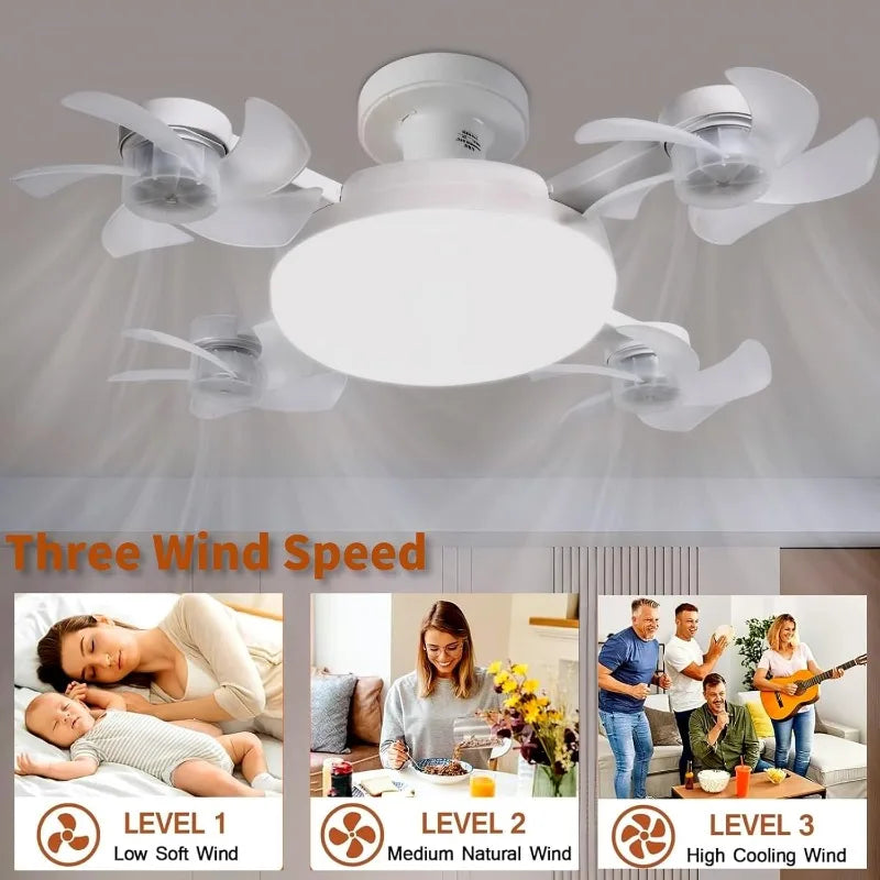 E27 Socket Ceiling Fan 2-in-1 Silent LED Fan with Remote Control 3-Color 3-Speeds Adjustable Ceiling Fanlight for Home Bedroom
