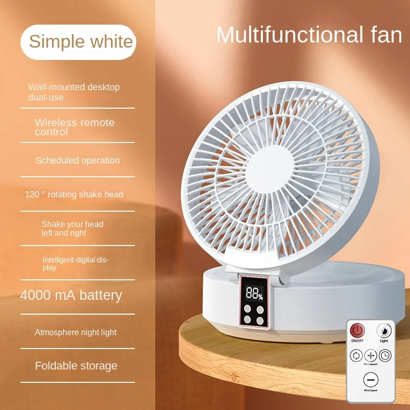2023 New Fan With Remote Control Portable Wall-hanging Rechargeable Usb Electric Folding Fan Nightlight Air Cooler Household