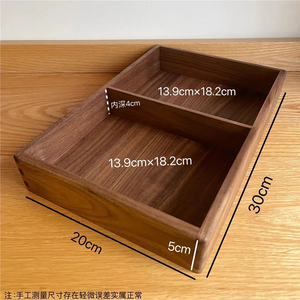Compartment Solid Walnut Desk Organizer Precision-Crafted Wooden Storage Box for Office Supplies & Stationery
