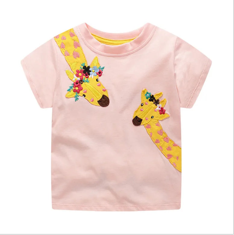 Jumping Meters 2-7T Animals Print 100% Cotton Baby Girls Tees Cotton Summer Toddler Clothes Kids Tops Children's Tshirts