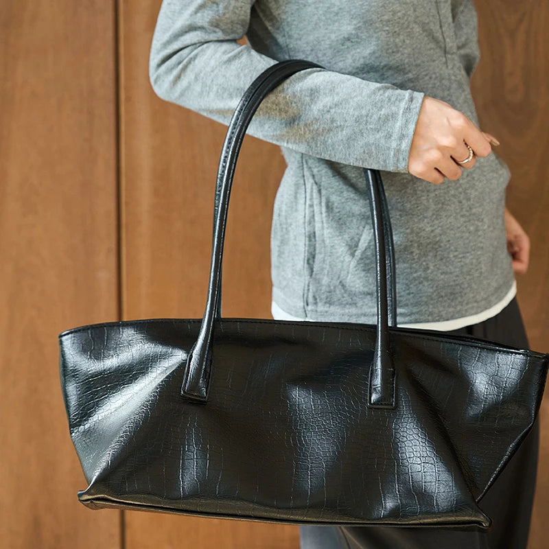 Luxury Vintage Crocodile-embossed Tote,women's Large-capacity Shoulder Handheld Bag,stylish Minimalist Casual Commuter Tote Bags