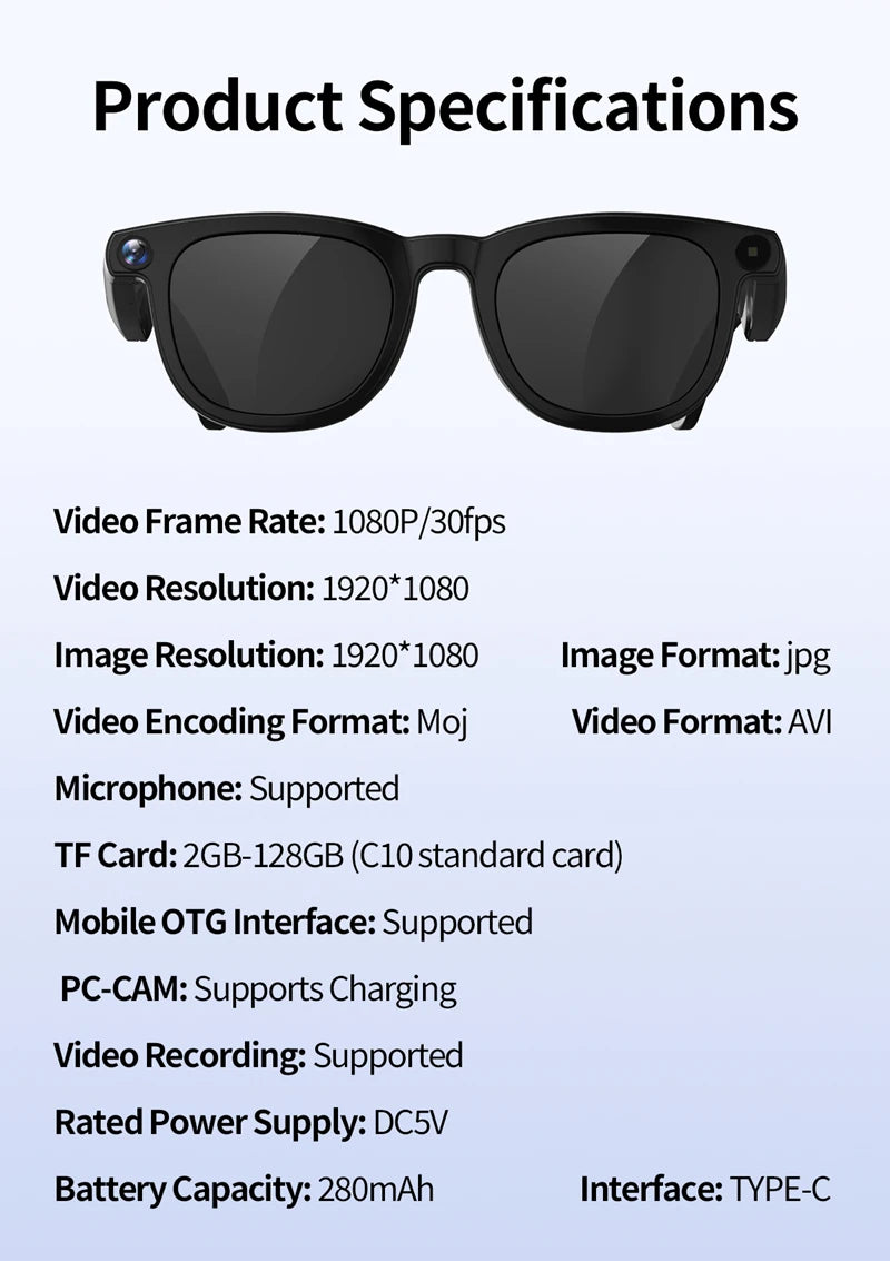 800W Pixel Intelligent Glasses AI HD Shooting Video Recording Voice Call Translation Glasses Two Replaceable Eyeglass Lenses