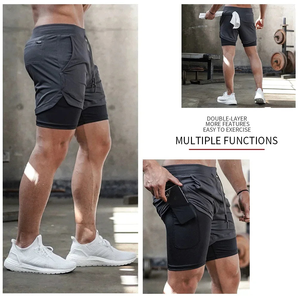 2024 Summer Men's New Fashionable Trend Leisure Gym Fitness Sports Double layer Shorts Outdoor Running Basketball Training Short
