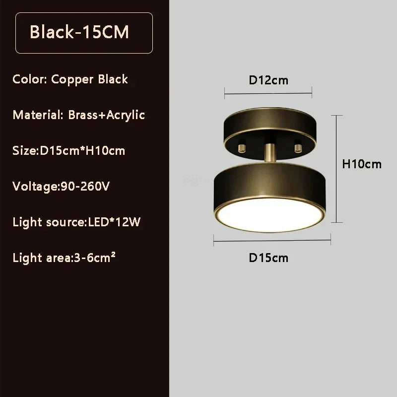 Modern LED Ceiling Light Aisle Lighting Lamps Corridor Stairs Balcony Corner Round Black Copper LED Home Decor Fixtures Lustre