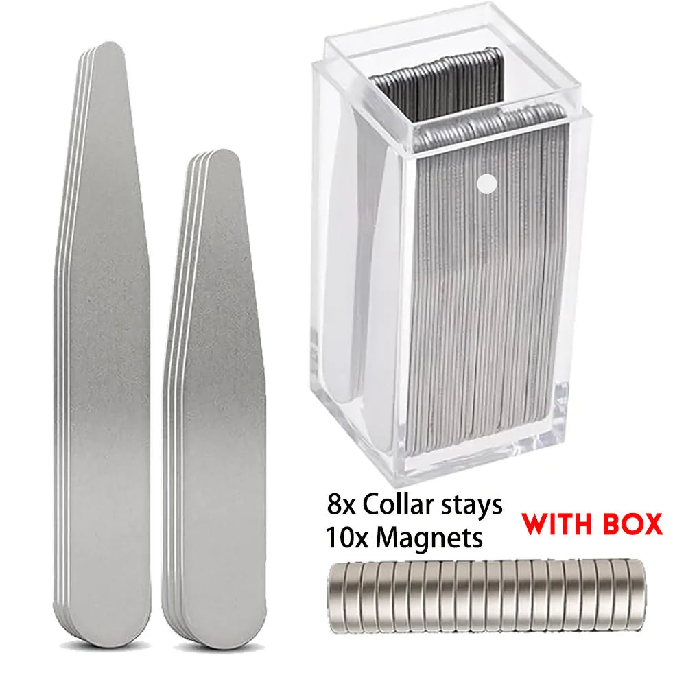 8Pcs Stainless Steel Collar Stiffeners with 10 Magnets, Magnetic Collar Stays Metal Shirt Collar Stiffeners for Men