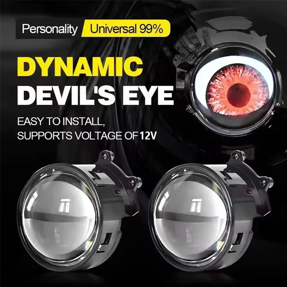 1Pair Car Dynamic Devil Eyes Lens Lights 12-36V Demon 3inch Red Eye ABS Waterpoof Headlight Assembly Auto Retrofit Accessories