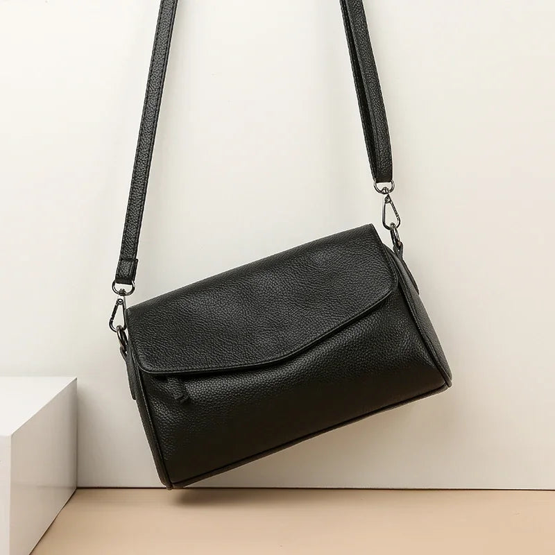 Luxury Solid Color Genuine Leather Ladies Messenger Bag 100% Soft Cowhide Shoulder Crossbody Bags For Women 2026 Female Handbags