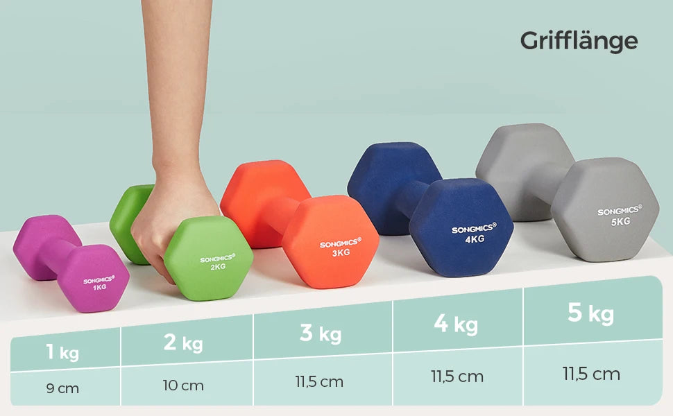 SONGMICS dumbbells set 2x3 kg dumbbell set short dumbbells hexagon neoprene coating