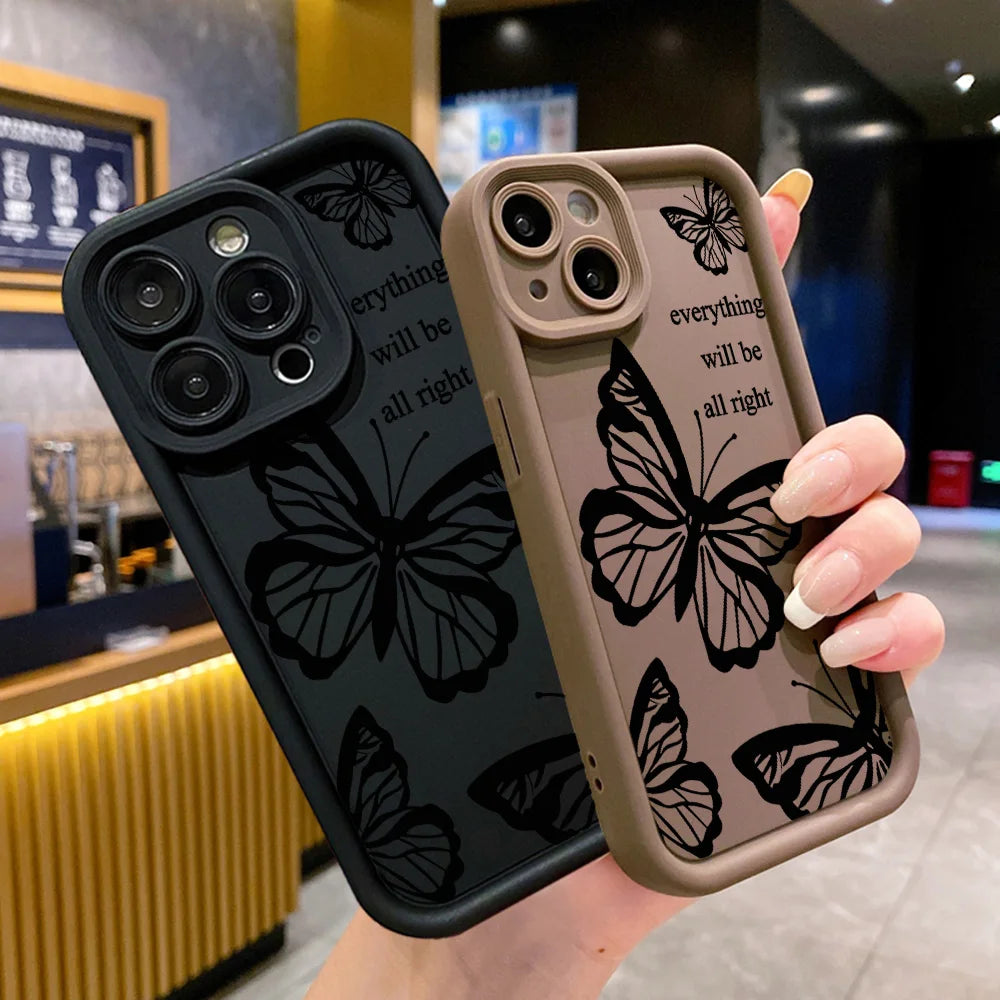 Black Butterfly Silicone Phone Case For iPhone 11 13 14 12 15 17 16 Pro Max XR XS X 7 8 Plus SE 2020 2022 Candy Color Soft Cover