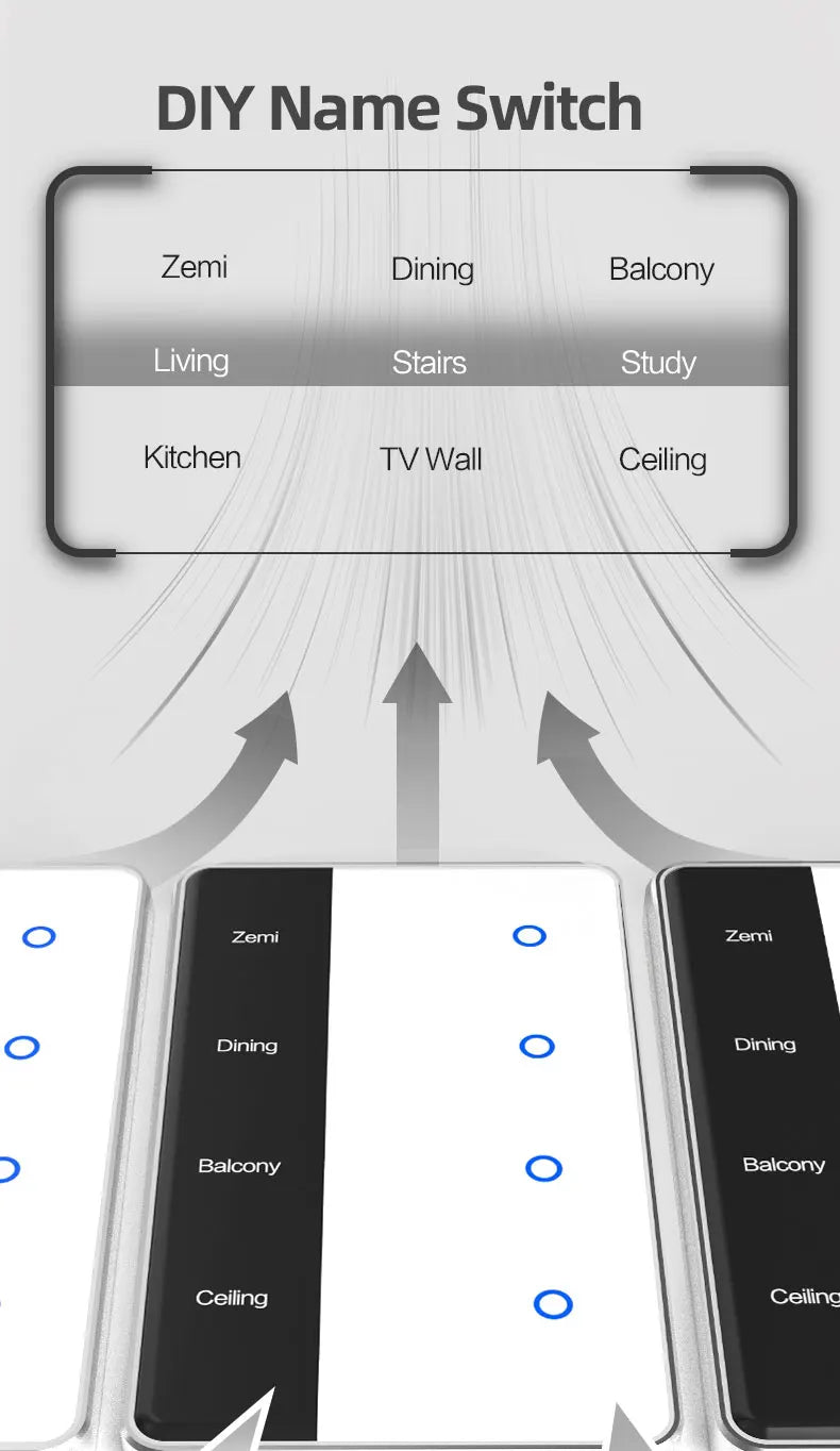 Zemismart DIY Name Switch Zigbee Smart Display Screen Touch Light Switch US Type Works with Tuya Alexa Google Home Voice Control