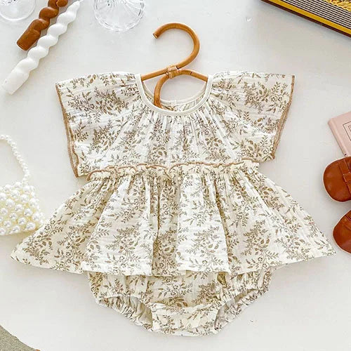 2025 New Summer Infant Baby Girls Bodysuits+Hat Sleeveless Cotton Flower Print Toddler Baby Girls Jumpsuit 0-24M Baby Clothing