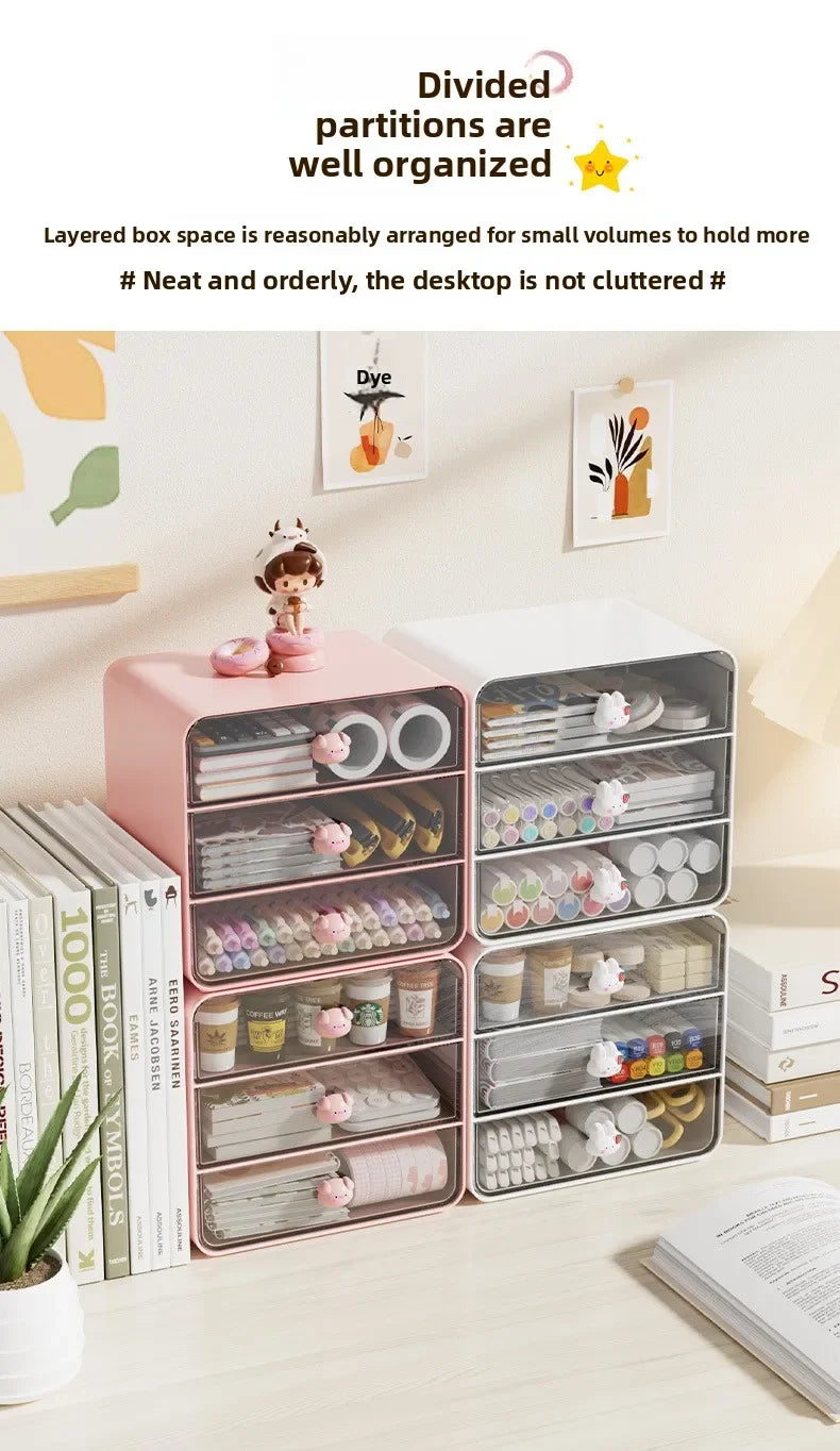2-layer Cartoon Creative Pen Holder Storage Box Office Desktop Rabbit Makeup Organizer Children's Girls Student Desk Organizer