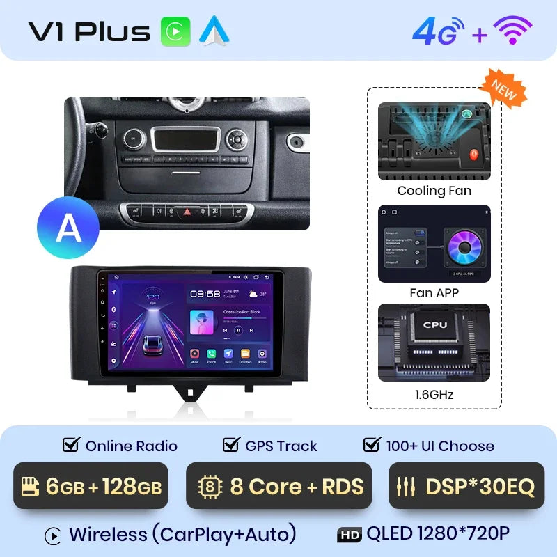 Junsun Wireless CarPlay Android Auto Radio For Smart Fortwo 451 2005 - 2015 Car Intelligent Systems RDS BT DSP 2 din autoradio