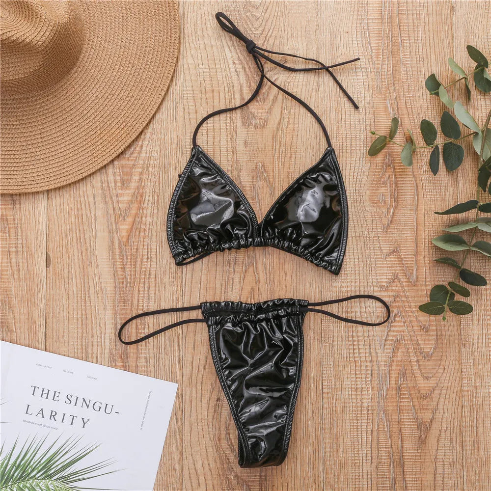 Shiny PU Mini Micro Bikini 2025 Women Swimsuit Female Brazilian Swimwear Two Pieces Bikini Set High Cut Bathing Suit Swim Lady