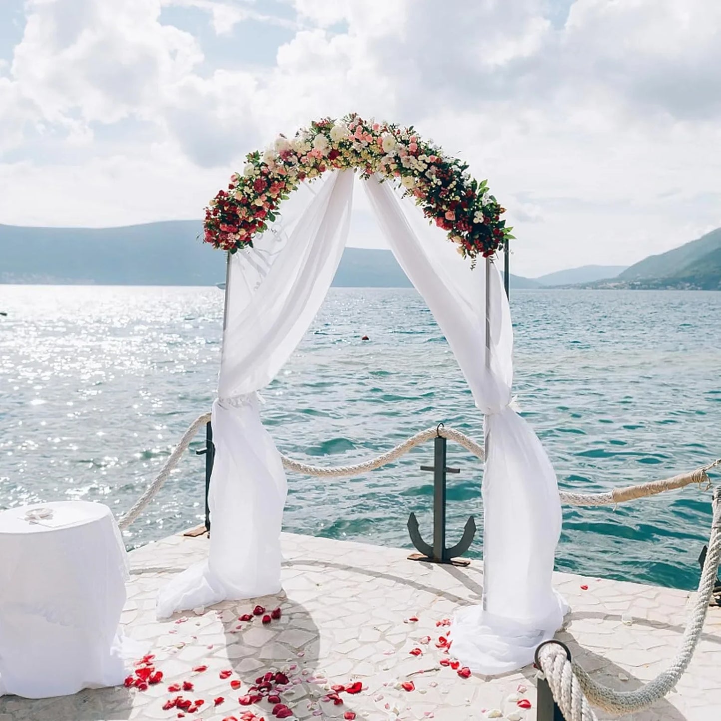 Beautiful Chiffon Drapes Arched Door Chiffon Curtains Wedding Decor Fabric Outdoor Decoration Hanging Curtains Wedding Lawn