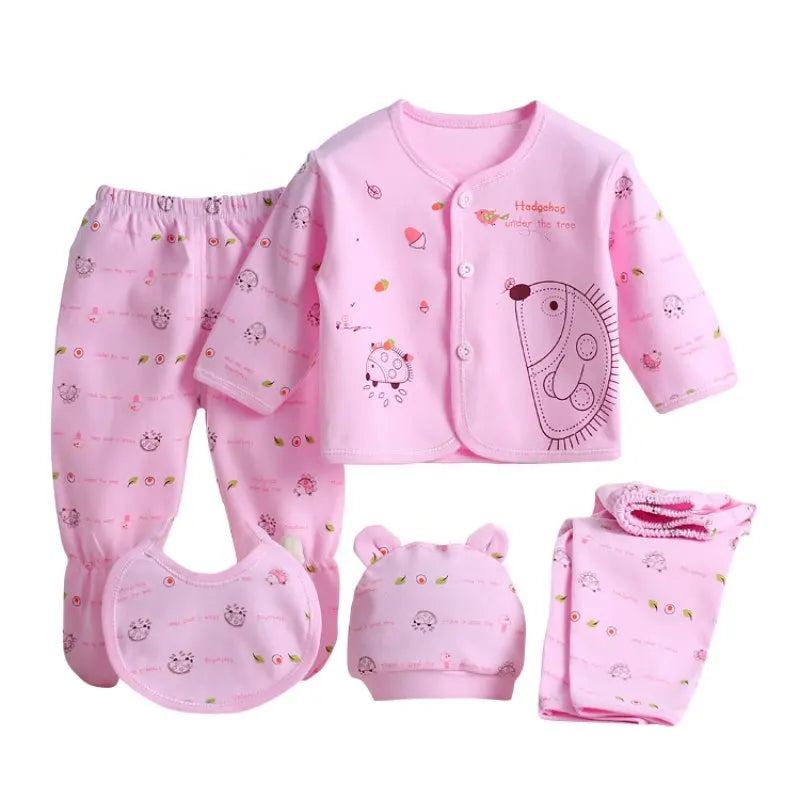 Newborn Baby Suits Boy Girl Clothes Sets Tops Pants Bibs Hats Cotton Cartoon Print Baby Clothing Cute Infant Outfit 0-3 Months