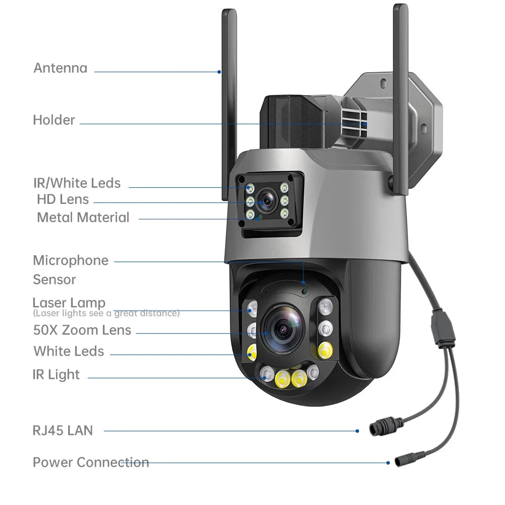 Securexpert 8MP 50X Zoom PTZ Camera WiFi Dual Lens 4K 20X Outdoor Surveillance 120m Ultra Long IR Vision ONVIF Security Camera