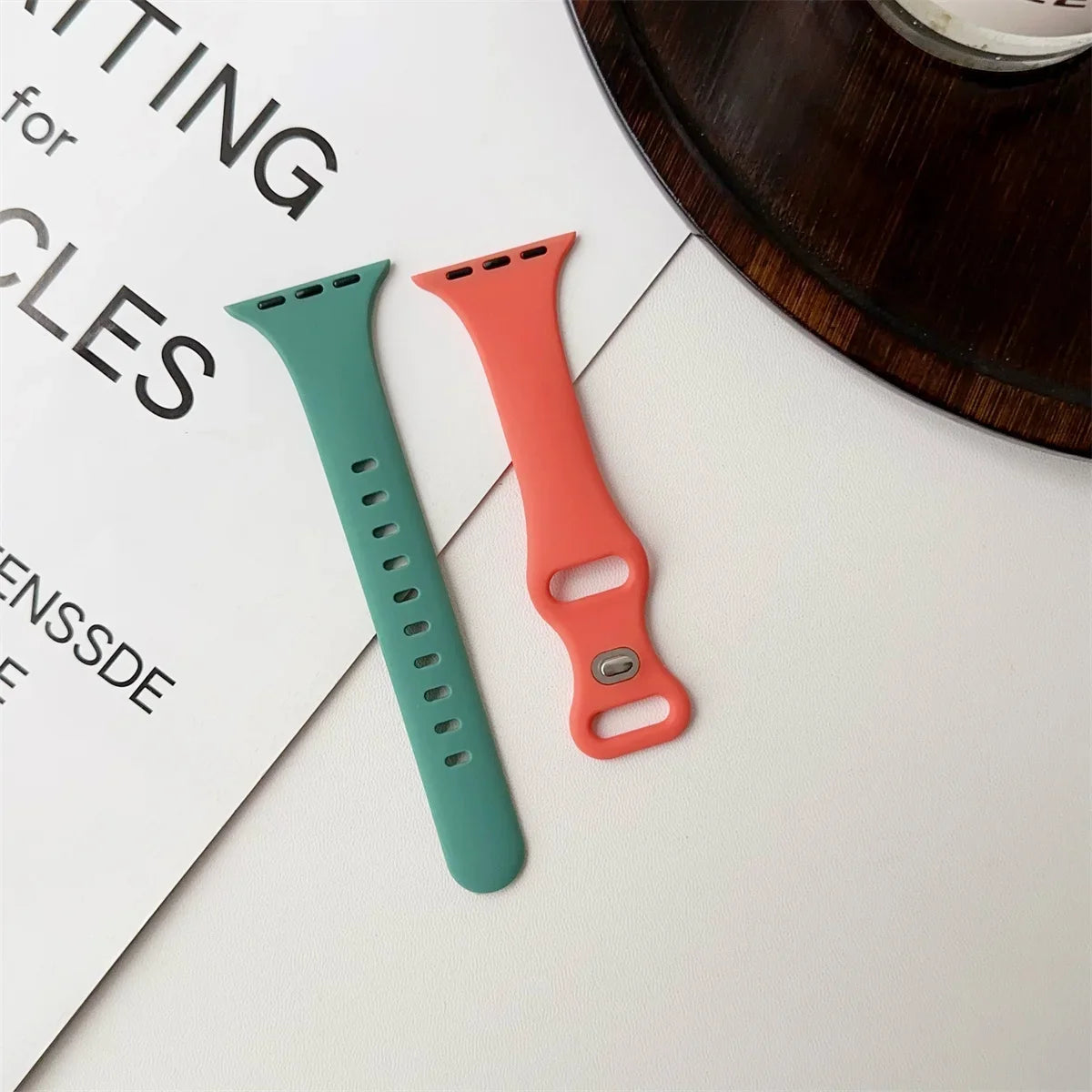 Thin Silicone Strap For Apple Watch 40mm 44mm 45mm 41mm 38mm 42mm Solid Color Strap Bracelet For IWatch Series 1 2 3 4 5 6 SE 7