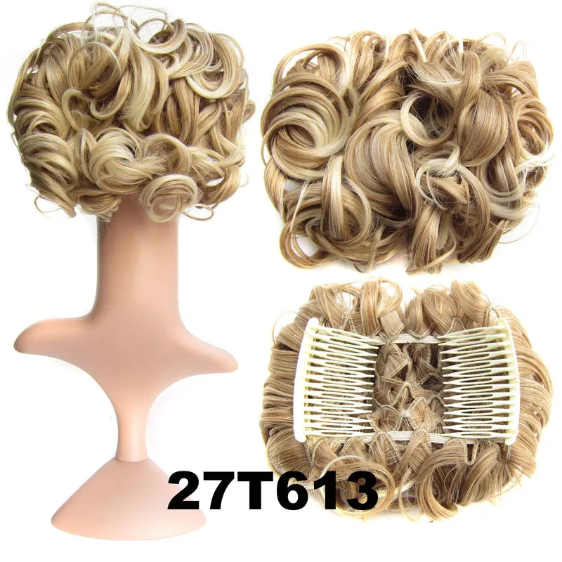 Synthetic Curly Messy Bun With Combs Scrunchie Chignon Dish Hair Bun Extension Clip in Hair Bun Hairpiece for Women Girls
