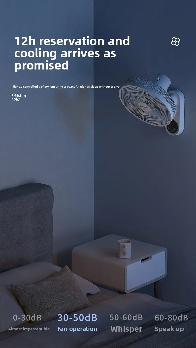 Wall-mounted electric fan commercial wall-mounted super powerful small fan punch-free remote control fan