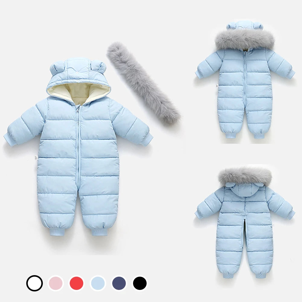 Baby Fur Hooded Jumpsuit,Waterproof -30 Degrees Snowsuits,Toddler Children's Winter Overalls,Infant Boys Girls Down Jacket 1-3T