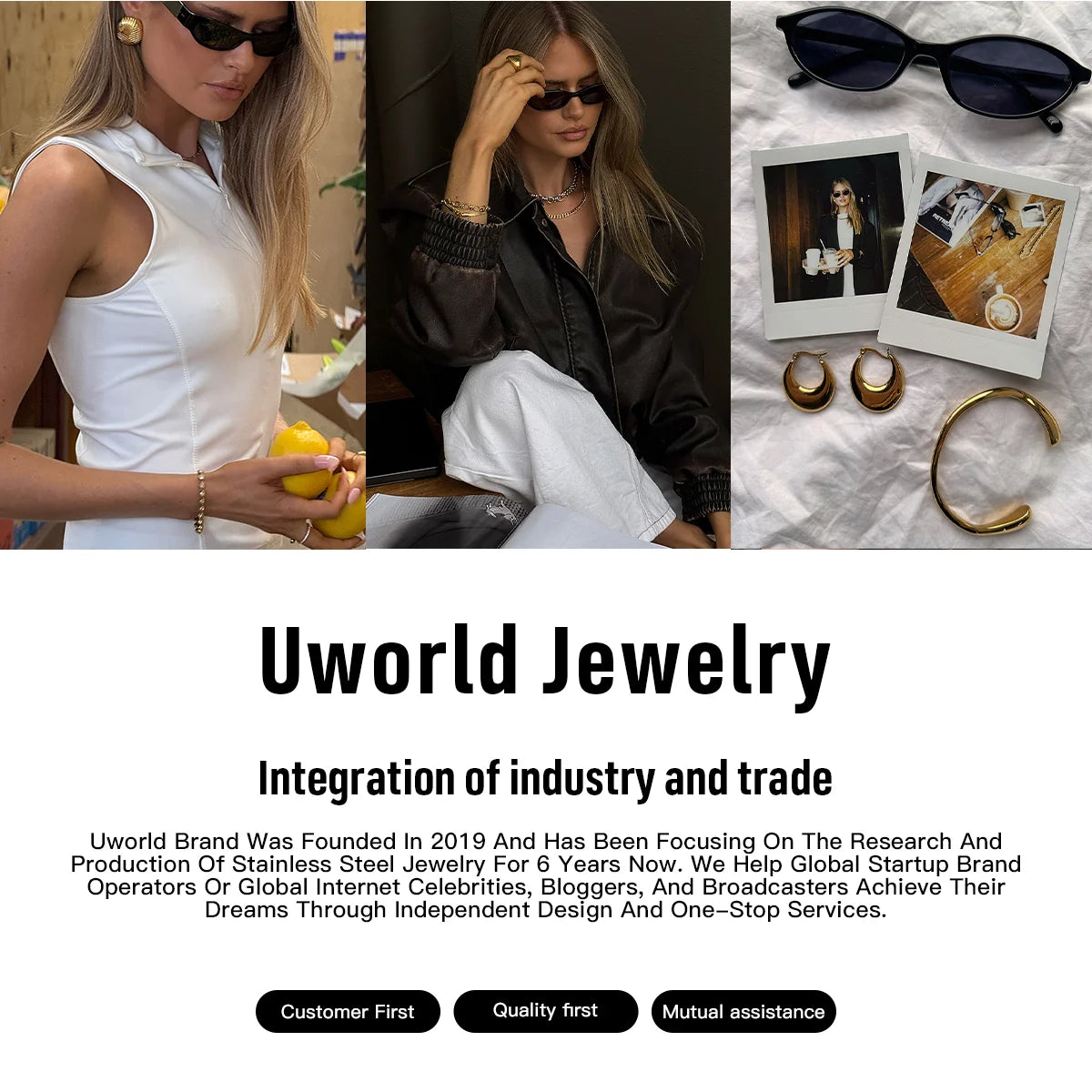 Uworld Simple Classic 18K Gold Color Plated Stainless Steel Water Droplet Shaped White Zircon Y-shaped Chain Stackable Chain Nec