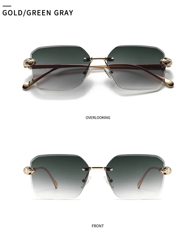 Retro Rectangle Rimless Sunglasses Women 2026 Luxury Designer Punk Square Sun Glasses for Ladies UV400 Gradient Eyewear Shades
