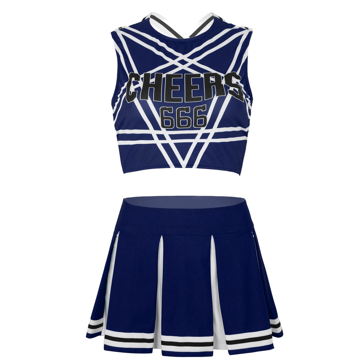 Women's Cheerleader Cosplay Costume Uniform Outfit Stand Collar Crop Top with Mini Pleated Skirts Carnival Cheerleading Suit