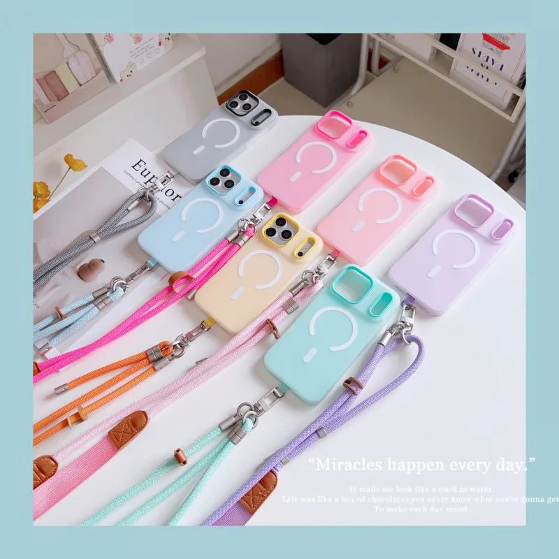 Universal Lanyard Case For iPhone 17 Pro Max 14 12 11 13 15 16 Plus Magnetic Shockproof Candy Crossbody Neck Cord Strap Cover