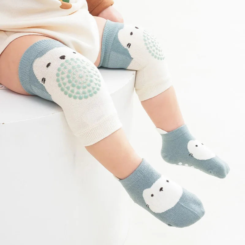 1 Set Socks and Kneepads Baby Non-Slip Socks Cute Cartoon Pattern Children Boys Girls Kids Toddler Floor Socks Kneepads