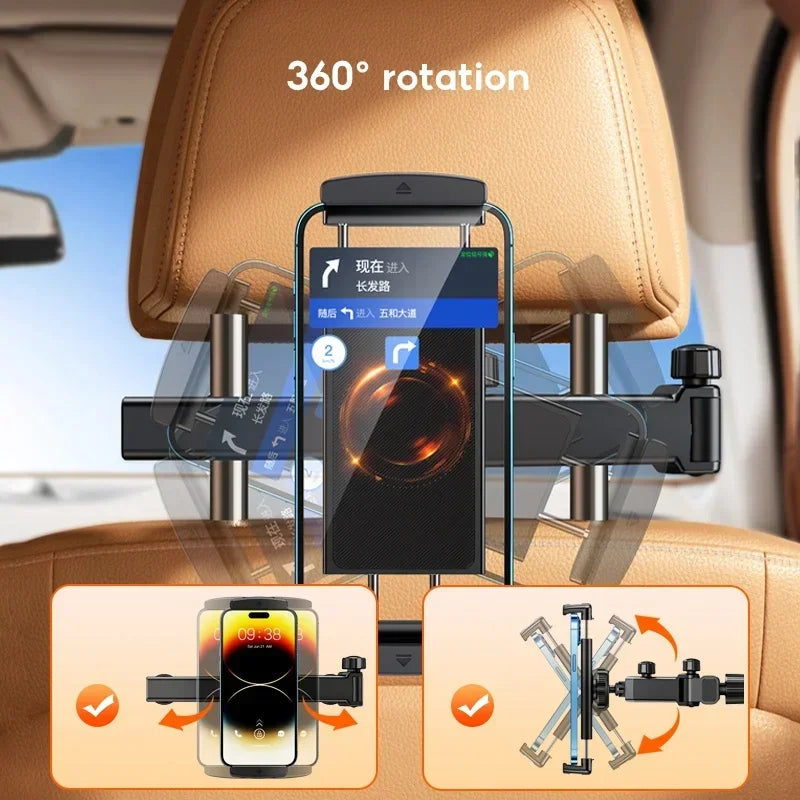 Hipacool Car Phone Holder Tablet Seat Back Stand Headrest Back Seat with 360° Rotatable for 4.7-12.9" for iPhone iPad Universal