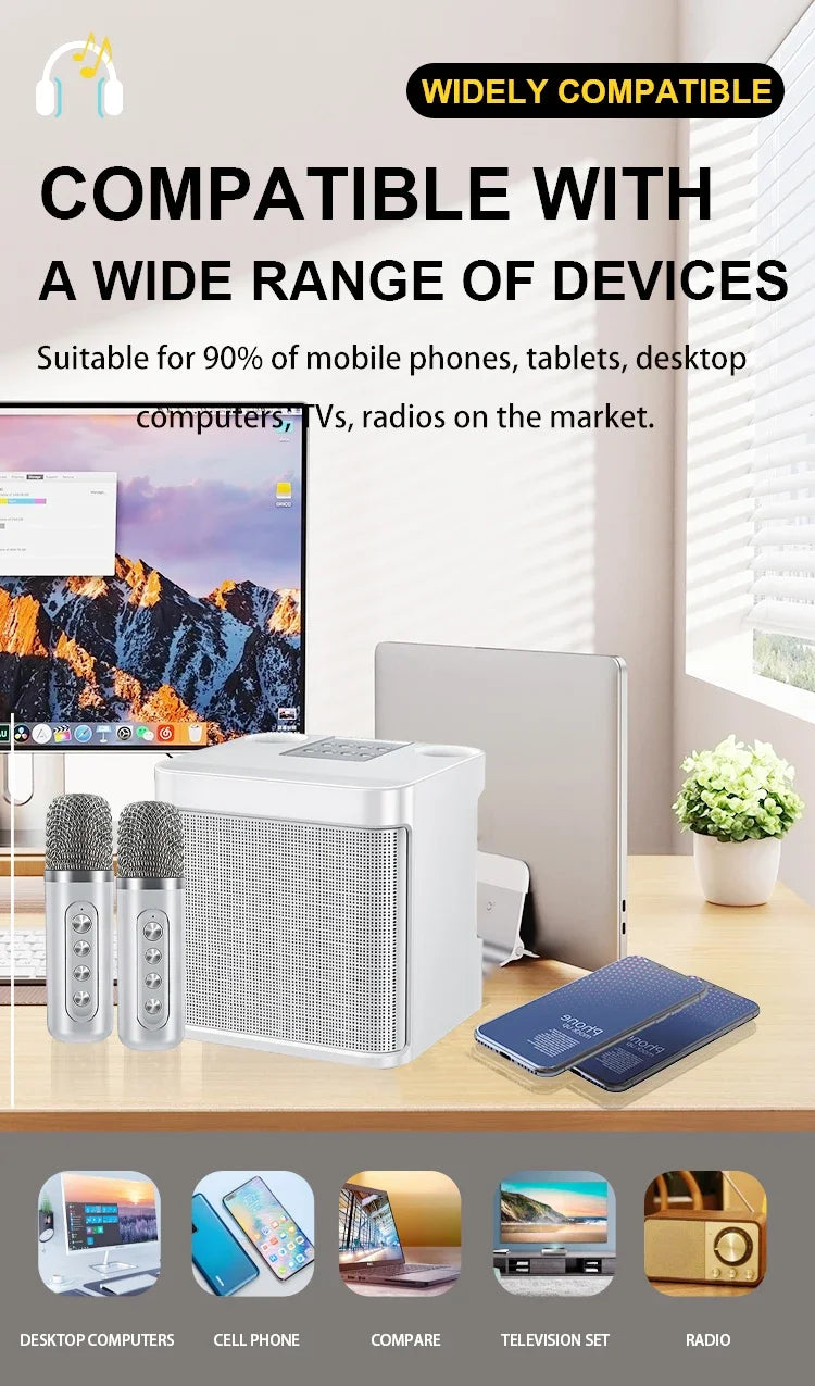 Karaoke Machine for Adults, Portable Bluetooth Speaker with 2 Wireless Microphones, Portable PA System for Big Party, Outdoor