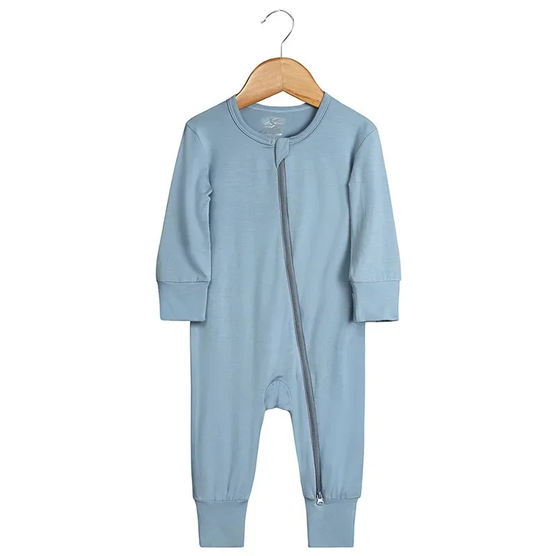 Baby Romper Bamboo Fiber Baby Boy Girl Clothes Newborn Zipper Footies Jumpsuit Solid Long-Sleeve Baby Clothing Pajamas 3 6 9 12M