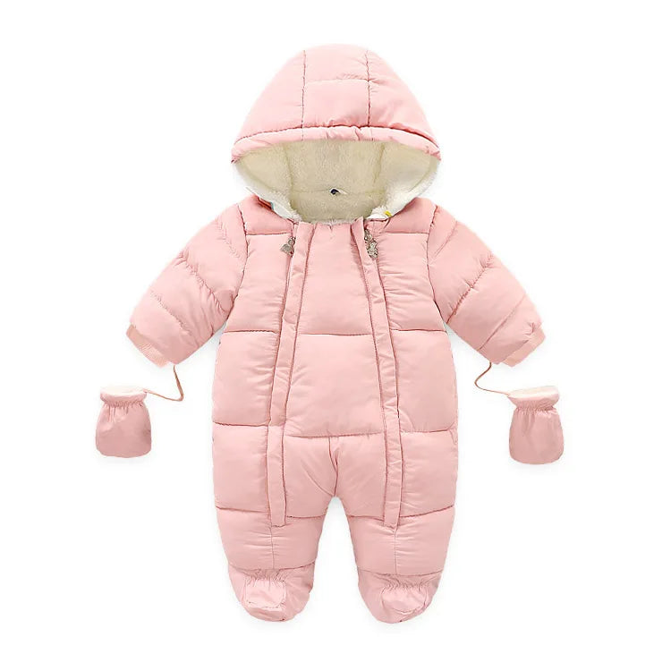 Ircomll Warm Infant Baby Jumpsuit Cotton Down Rompers Hooded Inside Fleece Boy Girl Winter Autumn Overalls Children Outerwear
