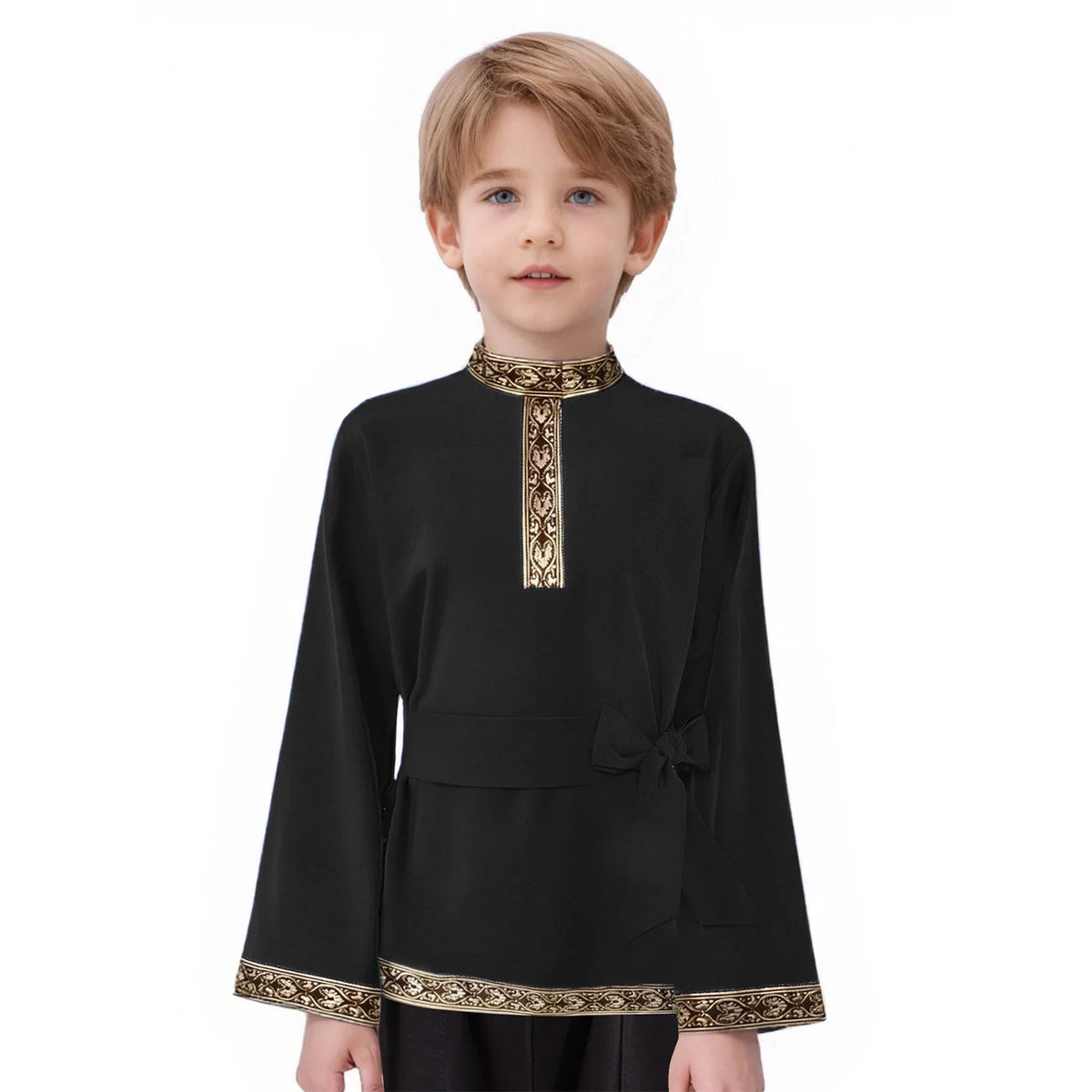 Teen Boys Girls Traditional Russian Folk Costume Halloween Medieval Renaissance Cosplay Fancy Vintage Pattern Shirts with Belt