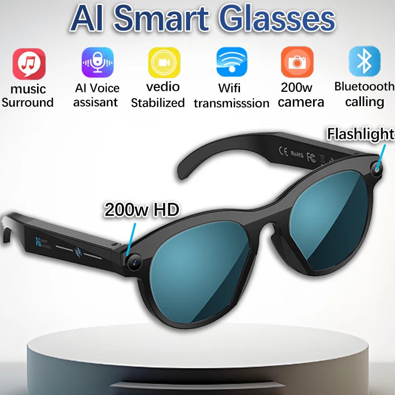 2025 200W HD Smart Glasses With AI Camera For Voice Calls And Translation High-definition Photography Video Recording Sunglasses