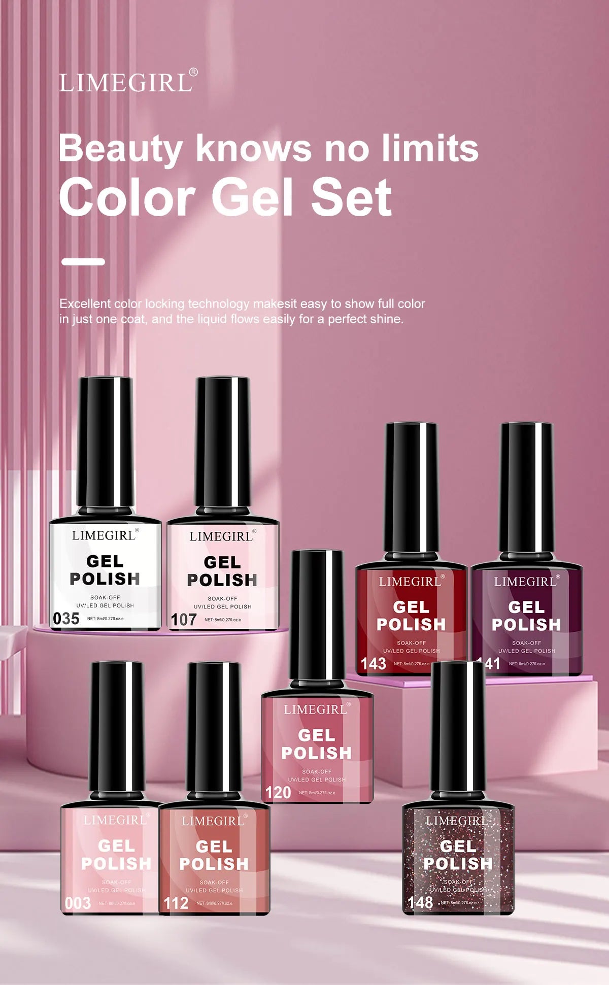 LIMEGIRL 8ML Nail Polish Gel Set 40 Color UV Gel Semi-Permanent Soaking Varn Nail Polish Suitable for Beginners Nail Art Kit