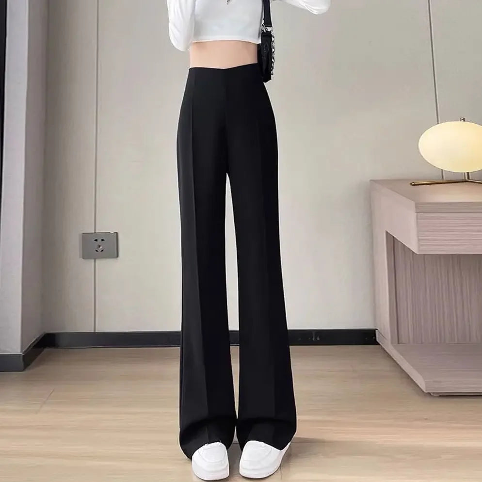 Solid Tailoring High Waist Female Pants Straight Leg Work Loose Clothes Baggy Office Trousers for Women Casual Original Nylon G