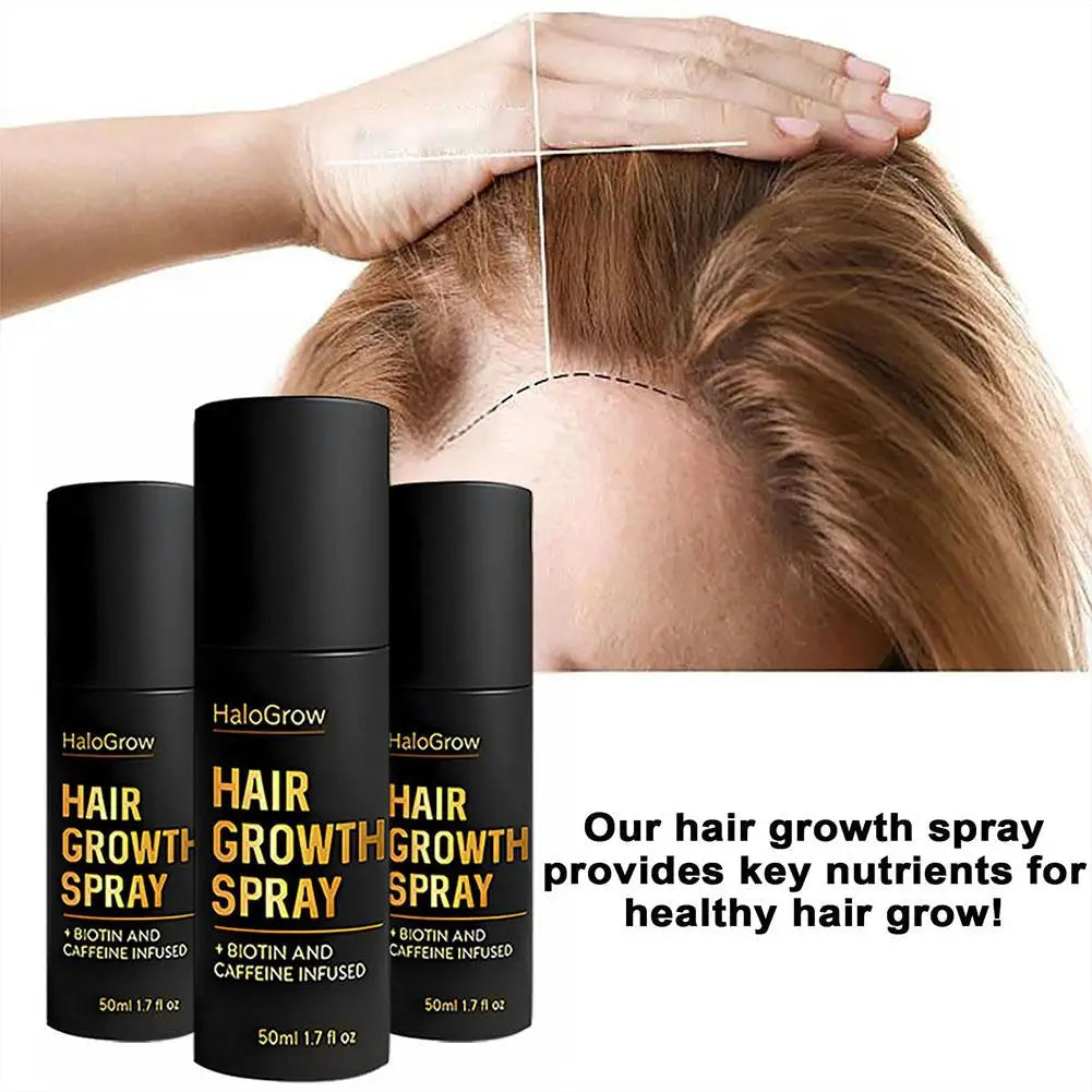 HaloGrow Hair Growth Spray Biotin Caffeine Castor Oil Infused Reduce Hair Loss Ginger Strengthen Root Advanced Hair Growth Spray