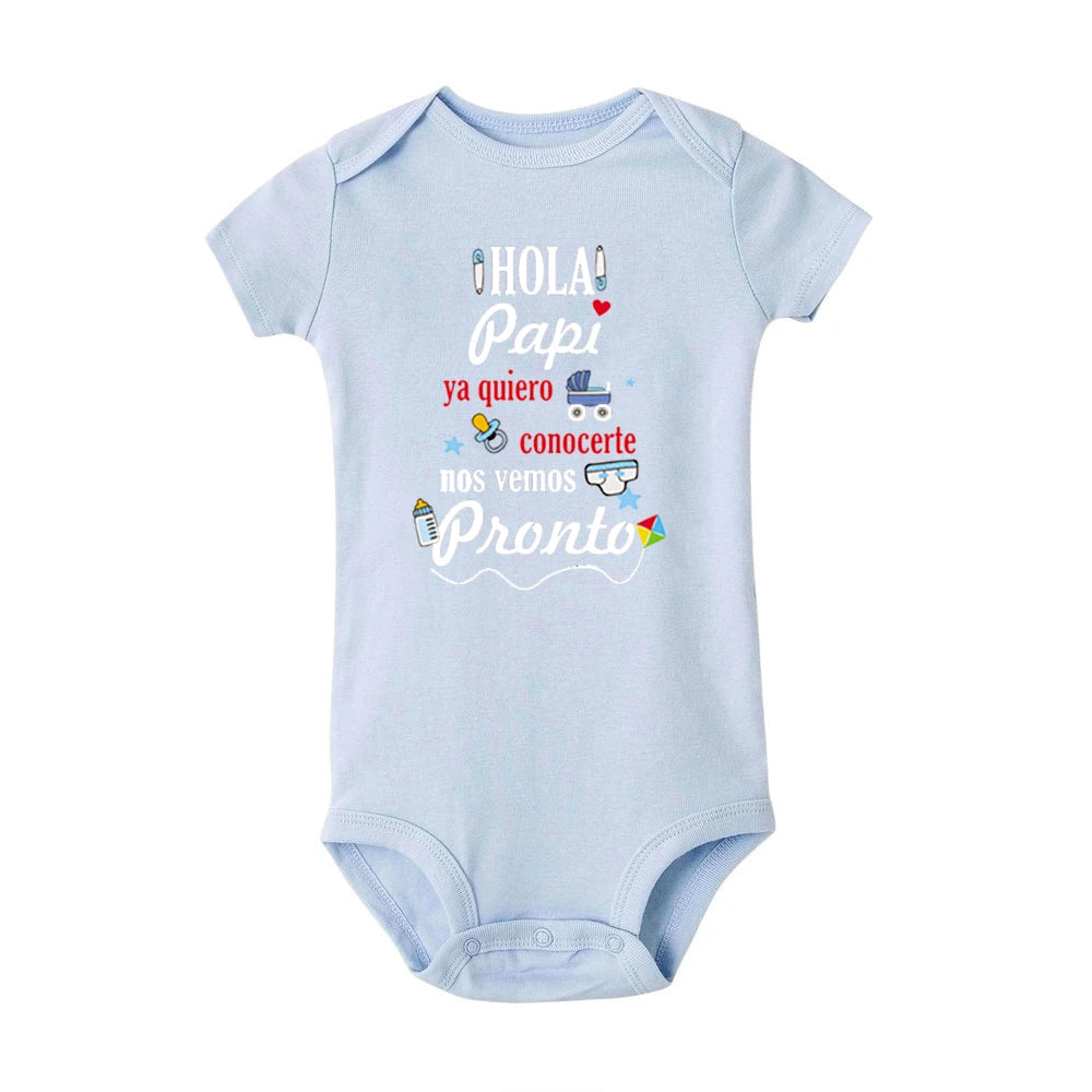Hello Daddy I Want To Meet You See You Soon Print Baby Bodysuit Pregnancy Announcement Infant Outfit Newborn Short Sleeve Romper