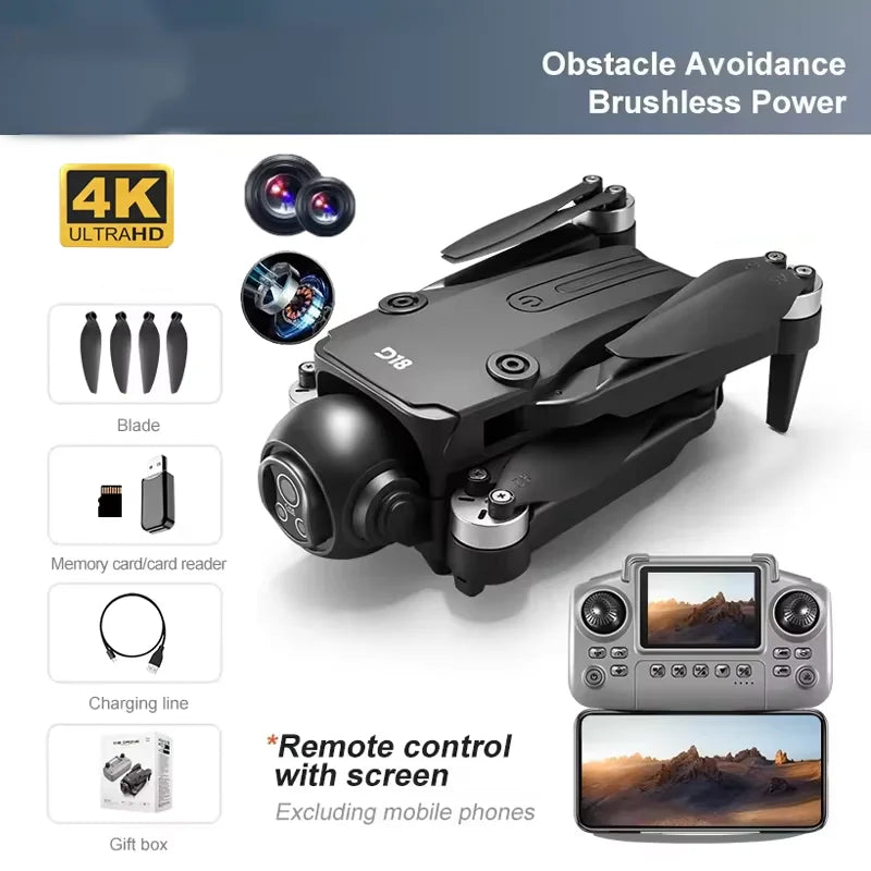 New D18 Drone Professional 8K Camera Aerial FPV Brushles Motor Avoiding Obstacle with Large Screen Remote Control Folding Drones