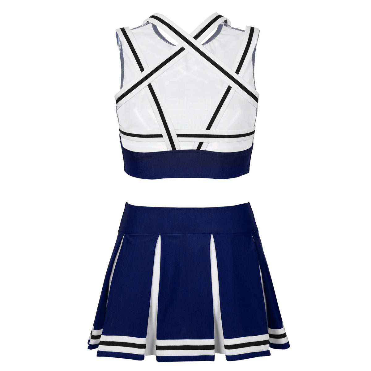 Women's Cheerleader Cosplay Costume Uniform Outfit Stand Collar Crop Top with Mini Pleated Skirts Carnival Cheerleading Suit