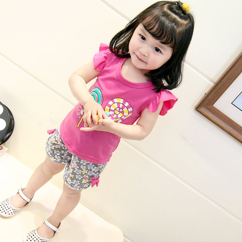 Baby Girls Clothes Sets for Kids T-shirt Tops+Short Pants Clothes Sets Toddler Girl Lollipop Printed Summer Infant Clothing Sets