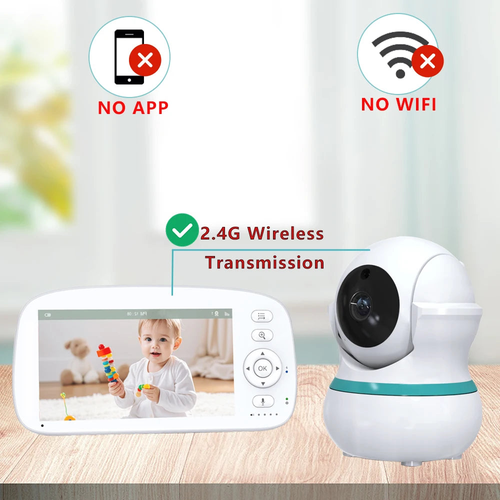 5" HD Baby Monitor | 2.4G FHSS, 5000mAh 35H | Temp Alert, VOX, 360°PT | 2WT, NV – CE/FCC