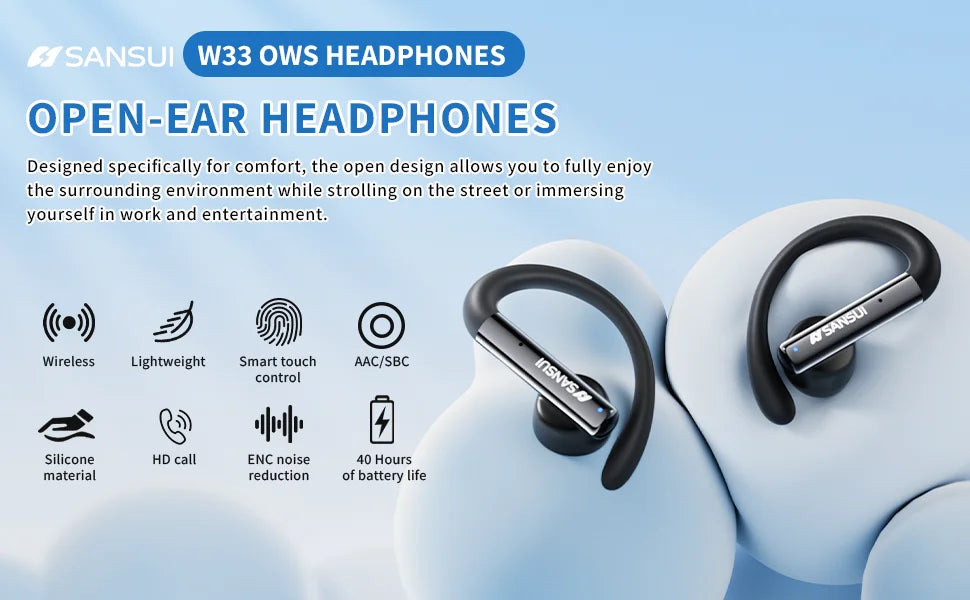 Sansui In-Ear OWS Bluetooth 5.4 Earphones Air Conduction Sports Wireless Headphone High Quality Bluetooth Headset with Smart app
